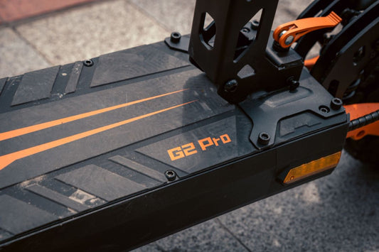 Close-up of a KuKirin G2 Pro electric scooter deck before an online purchase