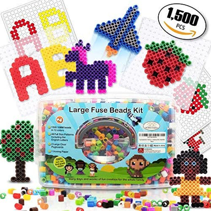 Mosaibead Beginner Beads Kit | 1,500 Easy-Grip Beads & 48 Design Cards