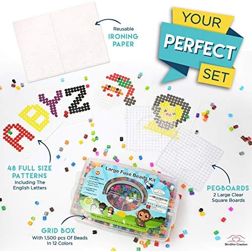 Mosaibead Beginner Beads Kit | 1,500 Easy-Grip Beads & 48 Design Cards
