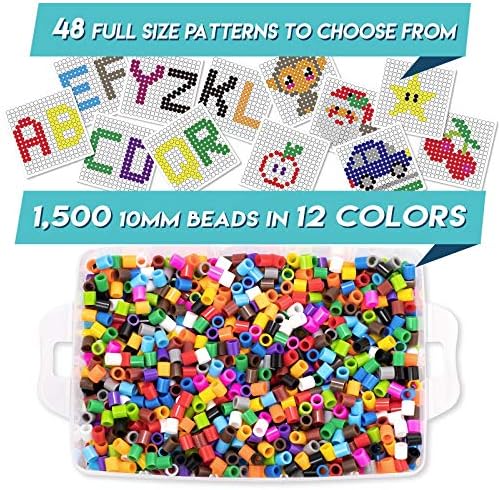 Mosaibead Beginner Beads Kit | 1,500 Easy-Grip Beads & 48 Design Cards
